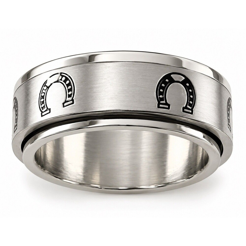 Lucky Horseshoe Spinner Ring Stainless Steel Equestrian Horse Lover Band Size 7
